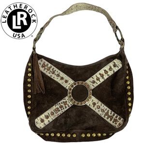 Leatherock Dark Brown and Silver Studded Shoulder Bag